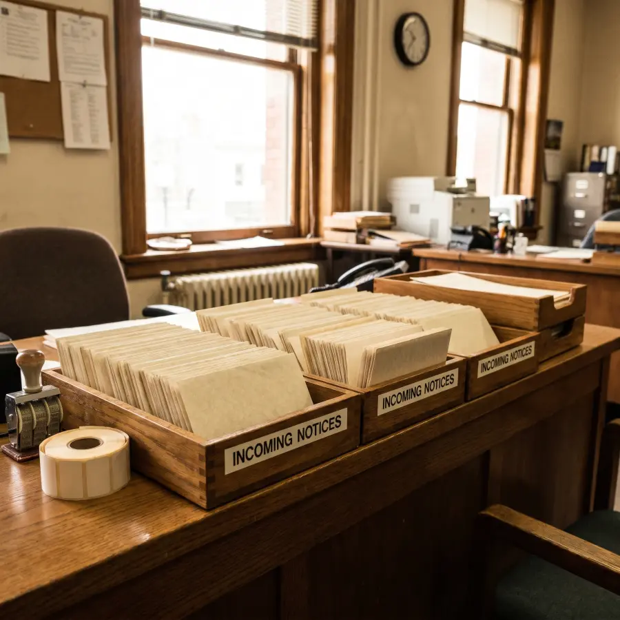 Sorted paper slips on an intake desk